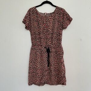Juicy Couture Leopard Print‎ Drawstring Waist Dress Womens M Short Sleeve Casual